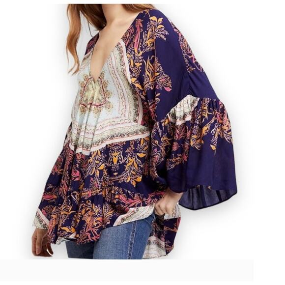 Free People Tops - Free People Women's Top Size XS Boho Ruffle Blouse Blue